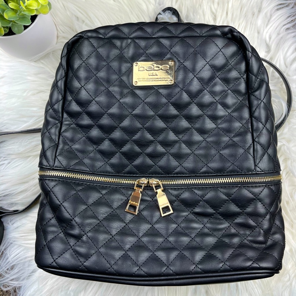 BEBE Danielle Quilted Backpack VeganLambskin Black